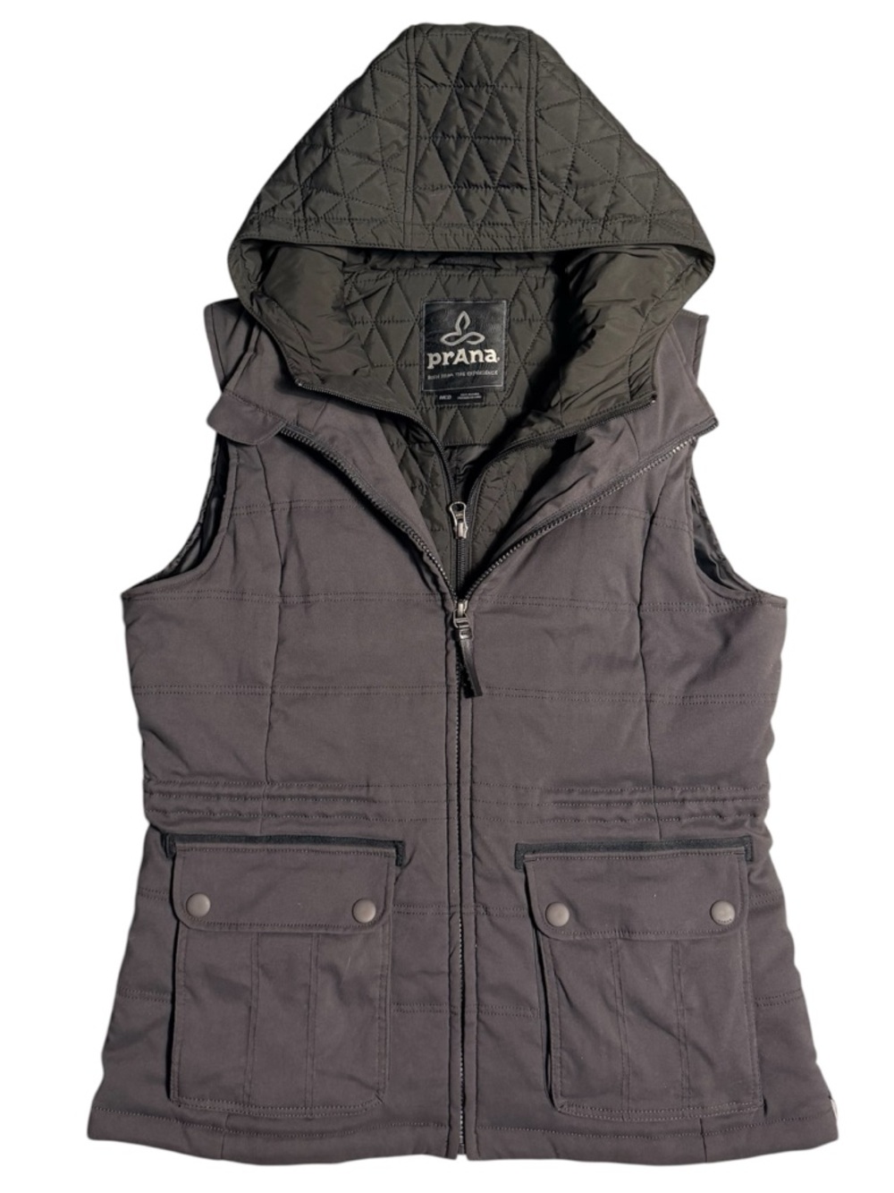 Prana Quilted Hooded Puffer Vest - Charcoal